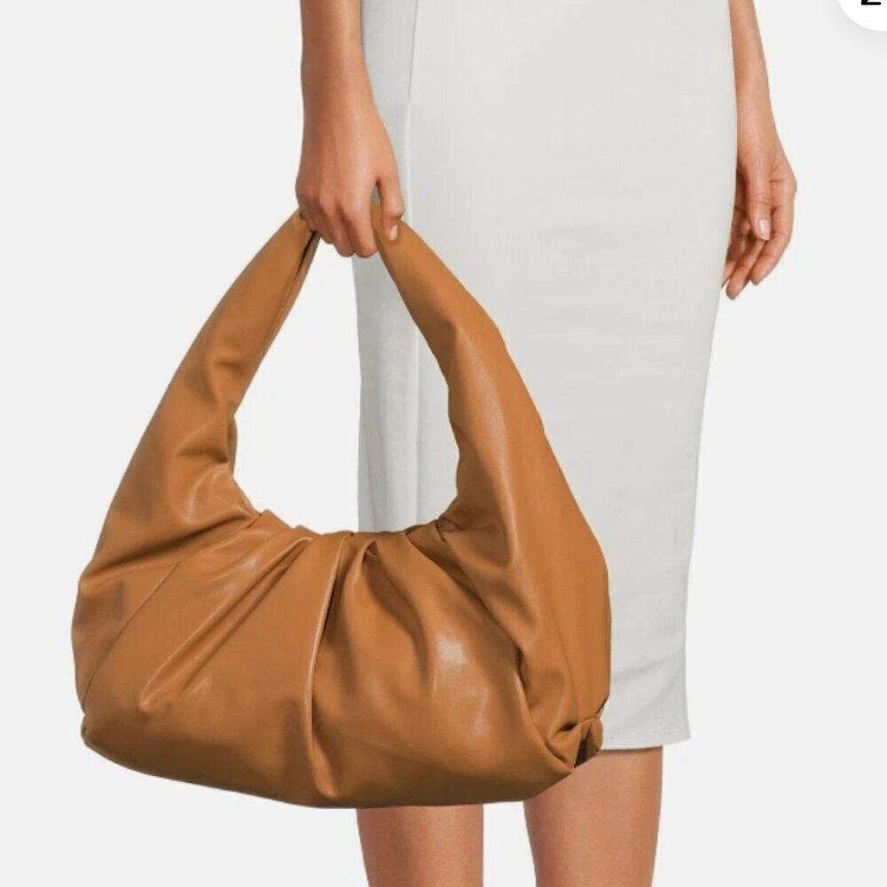 Shoulder Pouch Softest Faux Leather Slouchy Tote in Camel Shoulder Bag